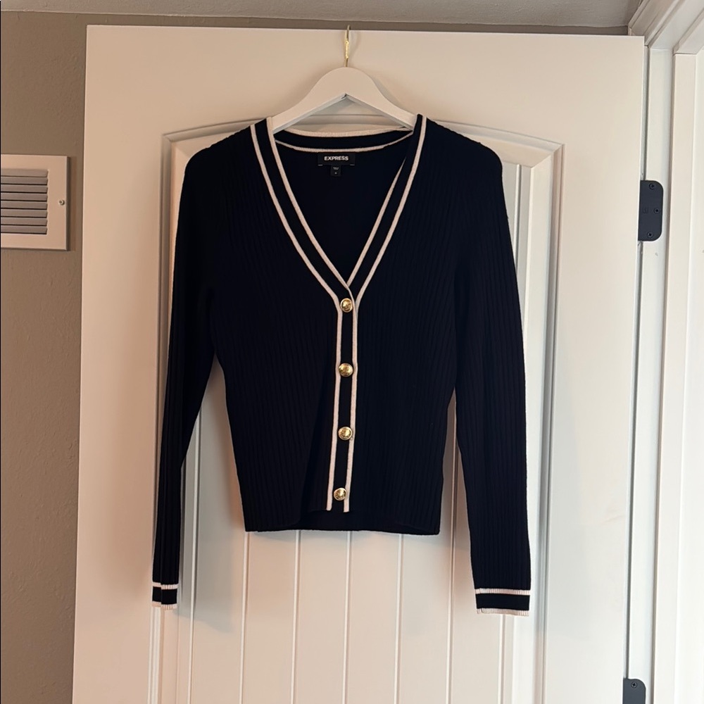 Express Women's Black Sweater with Gold Buttons
